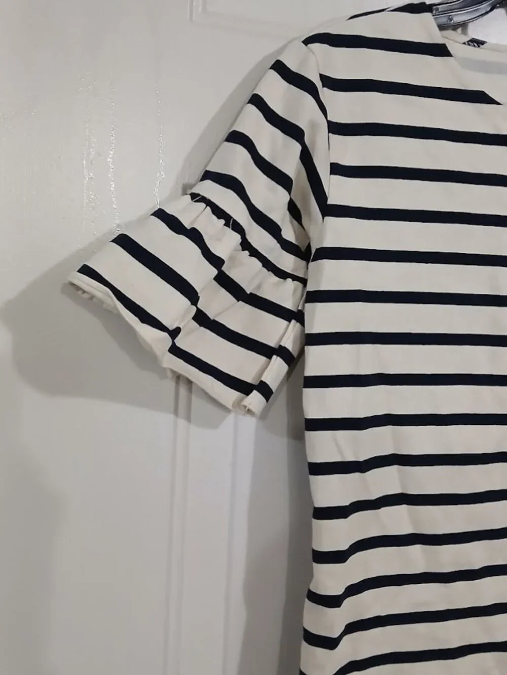 J Crew Ruffled Bell Sleeves Shift Dress Women's  Ivory & Navy Striped